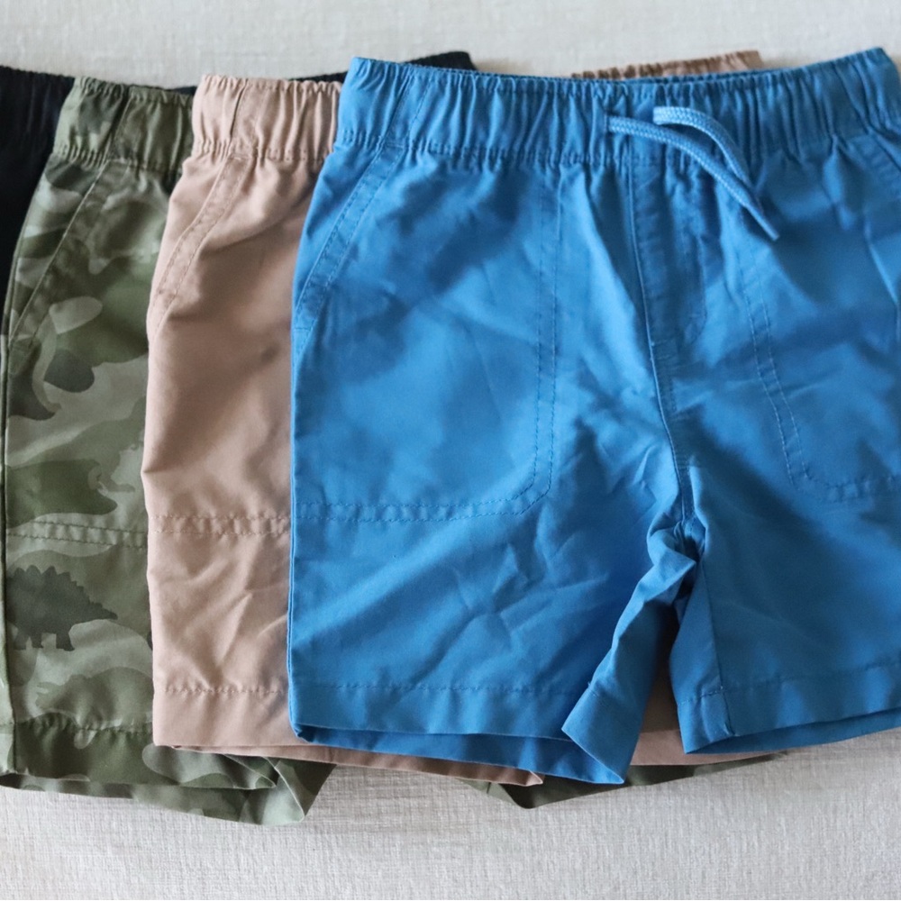 Okie Dokie Blue, Tan, Black and Camouflage Active Shorts set of 4